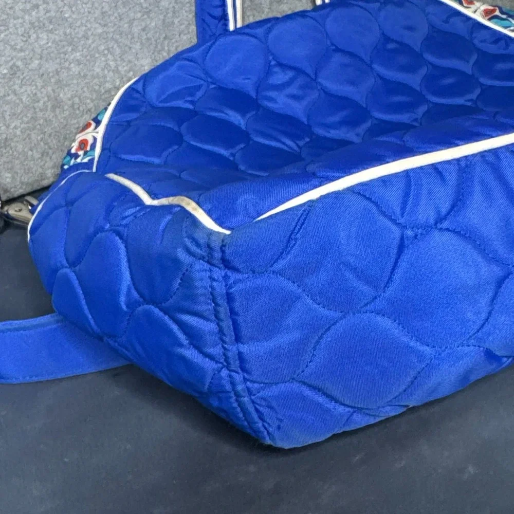 Cinda B Bag Quilted Hobo Tennis Tote Blue Floral Quilted Shoulder Strap Full Zip